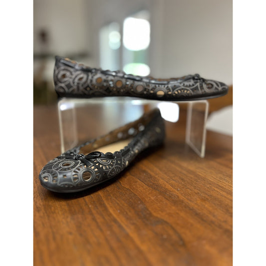 Coach Women's Flat Shoes Lace Design Black Leather Size 8.5 Style A2045 Daffodyl