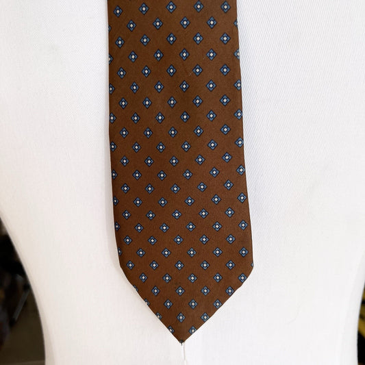 PIERRE CARDIN Vintage Tie Brown Geometric 60x3 100% Silk Italian Luxury Designer