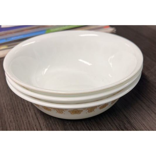 Vtg 1970s Corelle Corning BUTTERFLY GOLD Set of 3 Soup Cereal Bowls White 6-1/4"