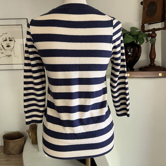 Cashmere J. Crew Sweater Small Pullover Breton Rugby Stripe Long Sleeve Preppy