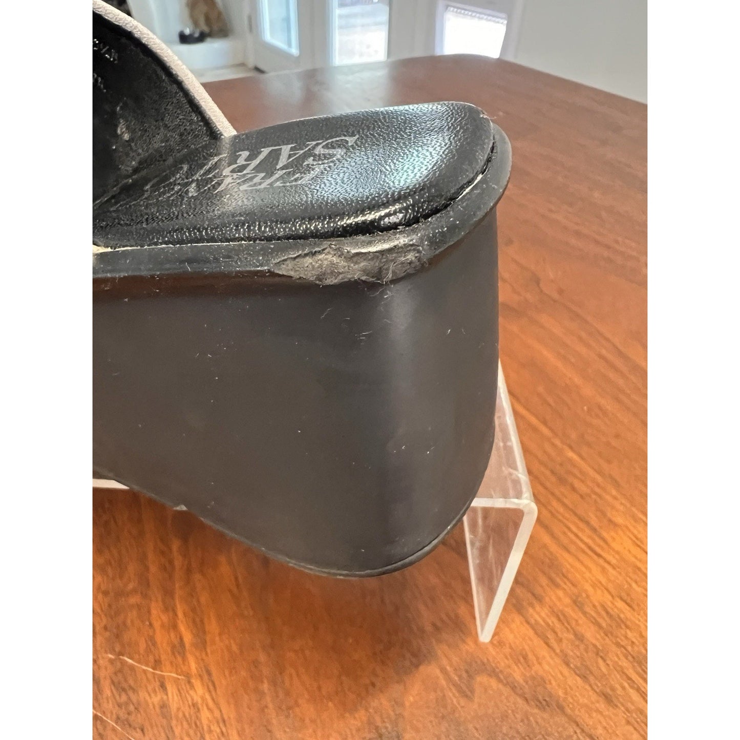 Franco Sarto Silver Cross-Cross Strap Black Wedge Sandal Women’s Size 6.5 US