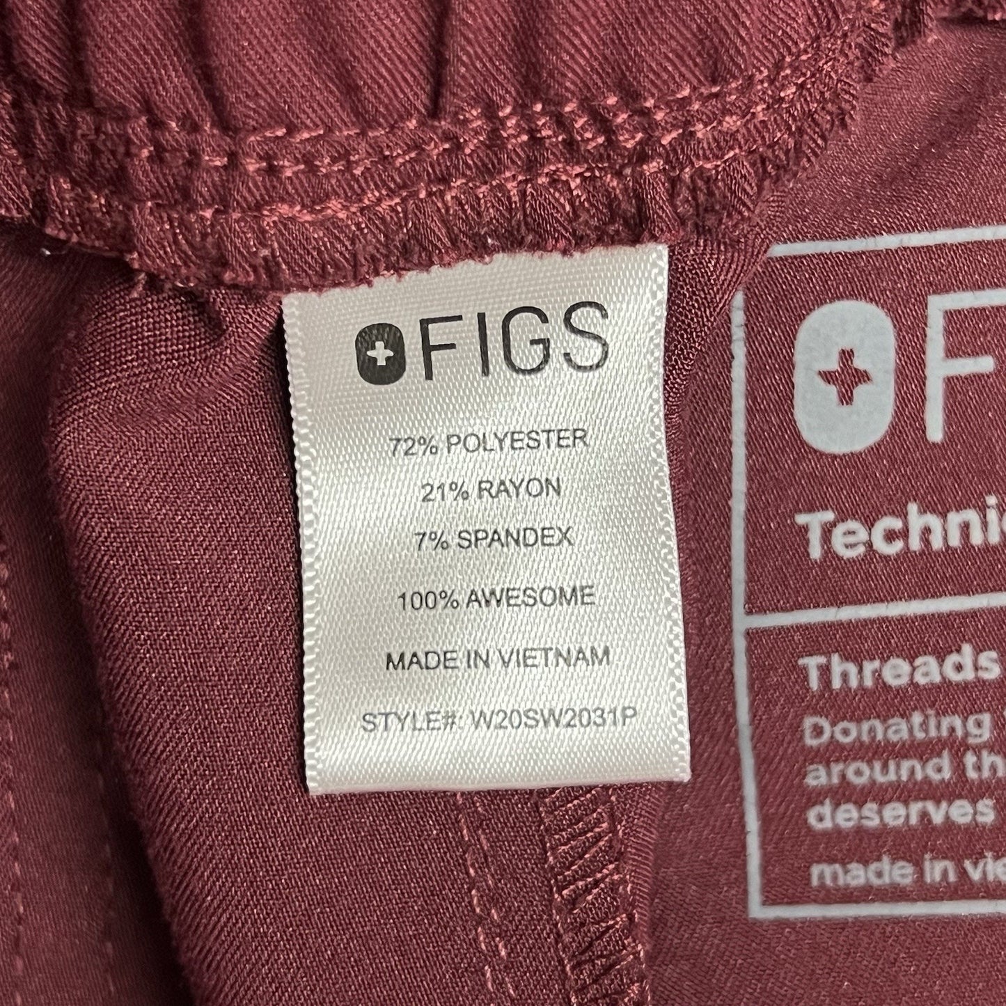 FIGS Yola Women’s Burgundy Size L/P Jogger Scrub Pants # W20sw2031p