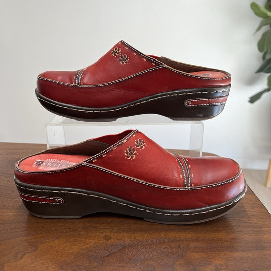 L'Artiste by Spring Step Mule Womens Chino Red Leather Clog 11.5 Sz 42 EU