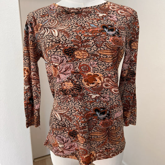 Ulla Johnson 3/4 Sleeve Top (S) Wheat Flowers 100% Cotton Luxe Chic Romantic