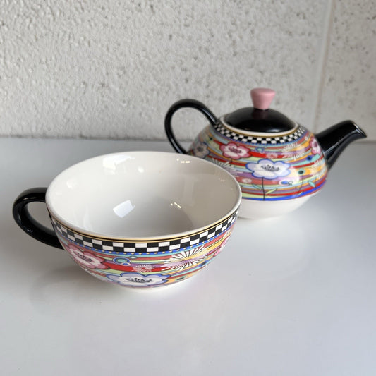 Jameson & Tailor Designer Porcelain Tea for One Set Teapot Cup Unique Colorful