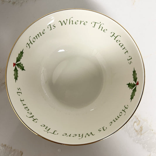 Lenox 7” Sentiment Bowl “Home Is Where the Heart Is" Holiday Christmas Gold Trim