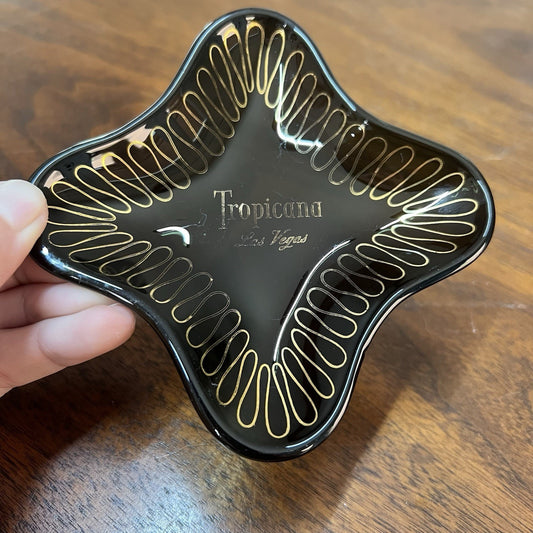 Vintage Smoked Glass Ashtray Tropicana Las Vegas Hotel Casino Souvenir Gold