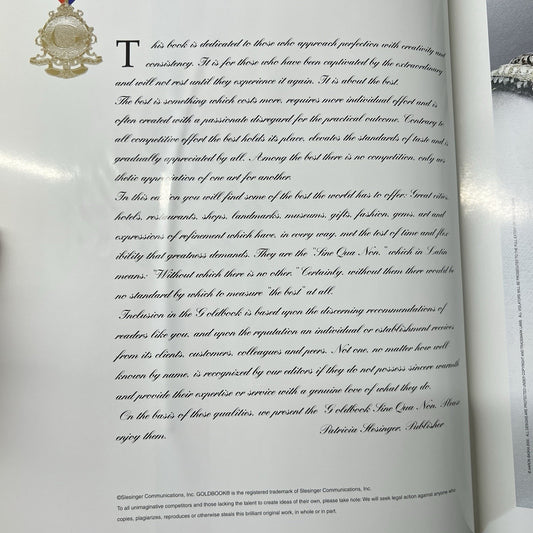 Goldbook 20th Annual Edition International Luxury Travel Lifestyle ‘98 Slesinger