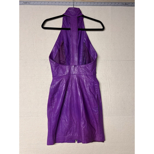 Vintage Women’s Vari Zioni Purple 80’s/90’s South Beach Leather Halter Dress
