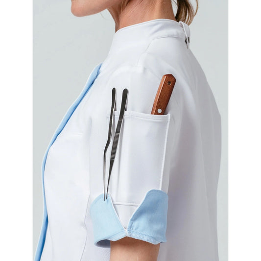 NWT Helt Studios Lg Stephany Crewtech Short Sleeve Chef Coat White Women Uniform