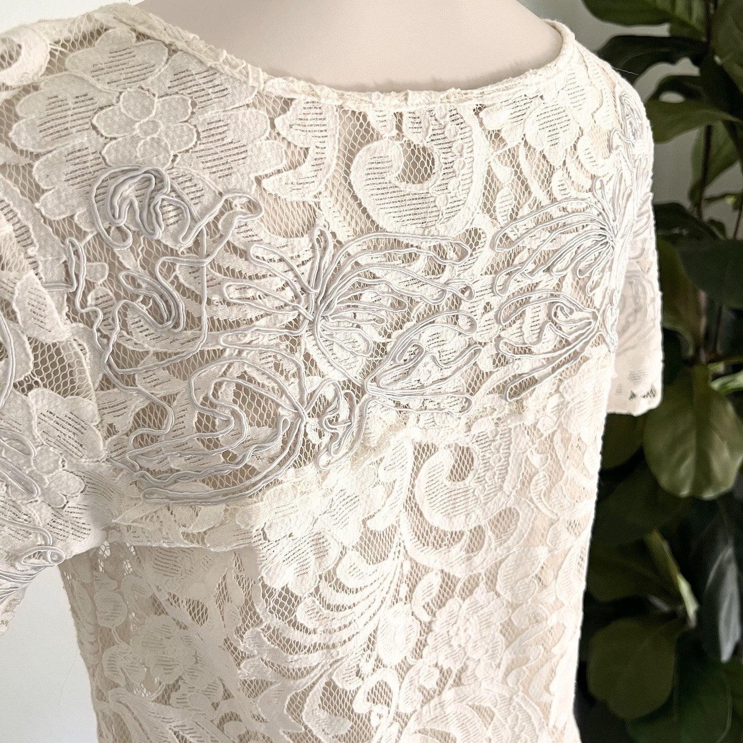 Free People (M) Doily Lace Mini Dress Coquette Romantic Cover Up Boho Ivory
