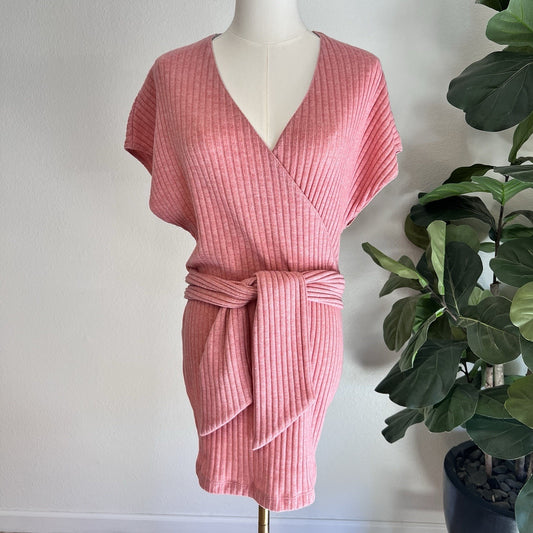 NWOT $230 SAYLOR Yelle Mini Dress (S) Pink Ribbed Belt Flirty Girly Feminine