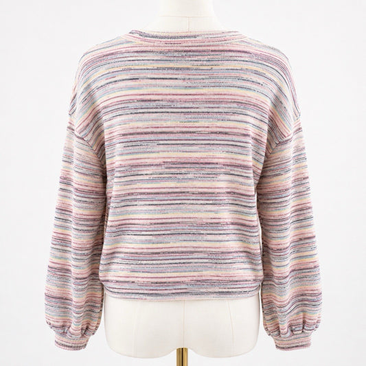Madewell Sweater (S) Bubble Sleeve Crop Rainbow Stripe Retro Whimsy Dopamine
