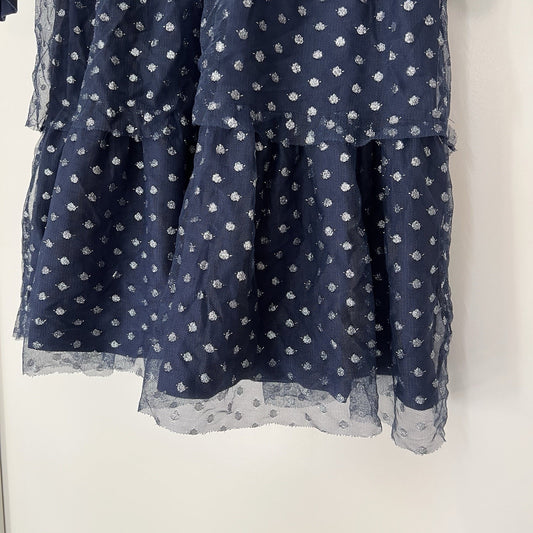 Hanna Andersson Navy Blue Silver Tulle Long Sleeve Dress Sz 8 Sparkle Holiday