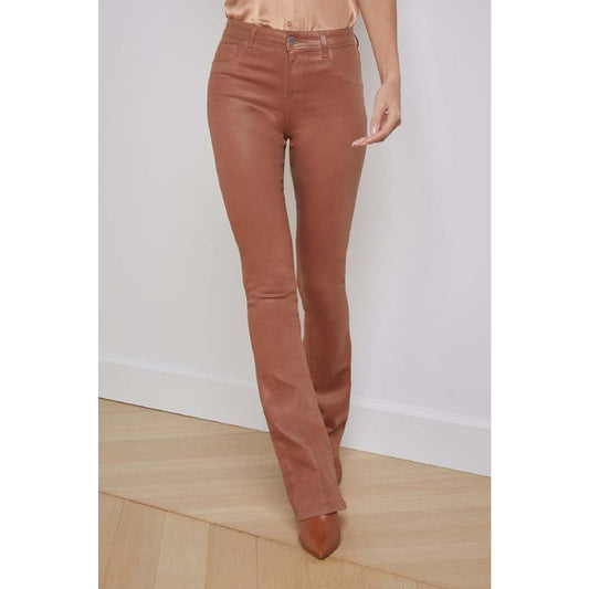 L’Agence (25) Selma High Rise Baby Bootcut Coated Pants Fawn Leather Look Brown