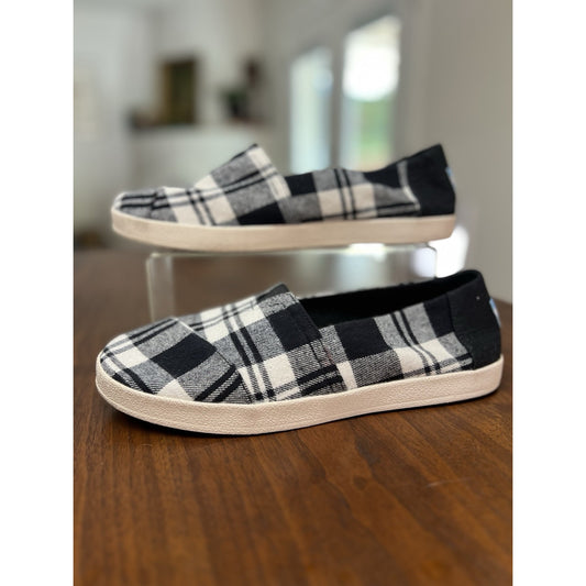 Toms Avalon Plaid Flannel Casual Slip-on Loafer Size 10 Sneaker Black & White