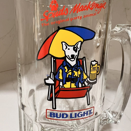 1987 Spuds MacKenzie Beer Glass Mug Stein Budweiser Bud Light Collectible