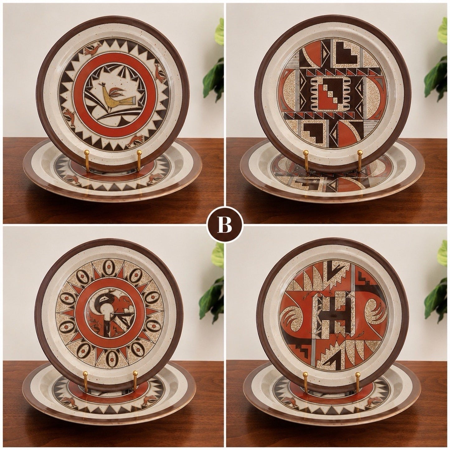 Takahashi Stoneware 4 Dinner 4 Salad Plates Tribal Native American Southwestern