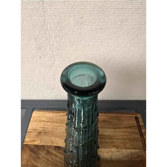 Vtg MCM Italian Empoli Glass Genie Bottle Teal Blue Bamboo Drip Decanter 15”