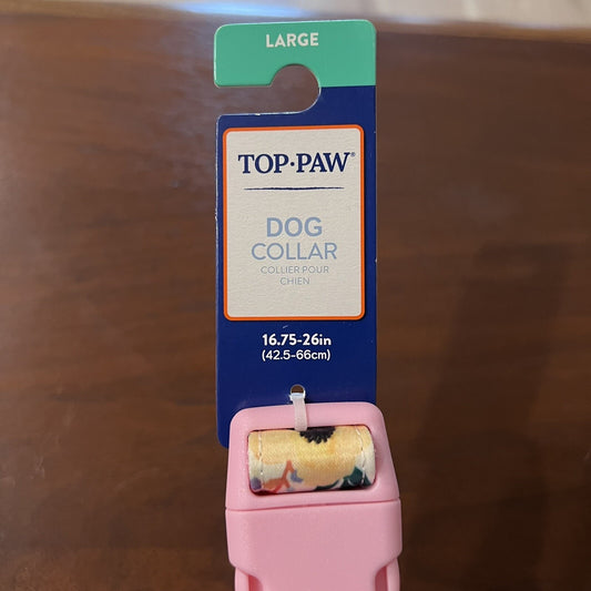 NWT Large 16.75-26" Dog Puppy Collar with Bow TOP PAW Floral Girly Pink