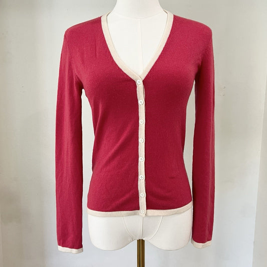 TSE 100% Cashmere V-Neck Cardigan Sweater XS Pink Romantic Coquette 90s Preppy