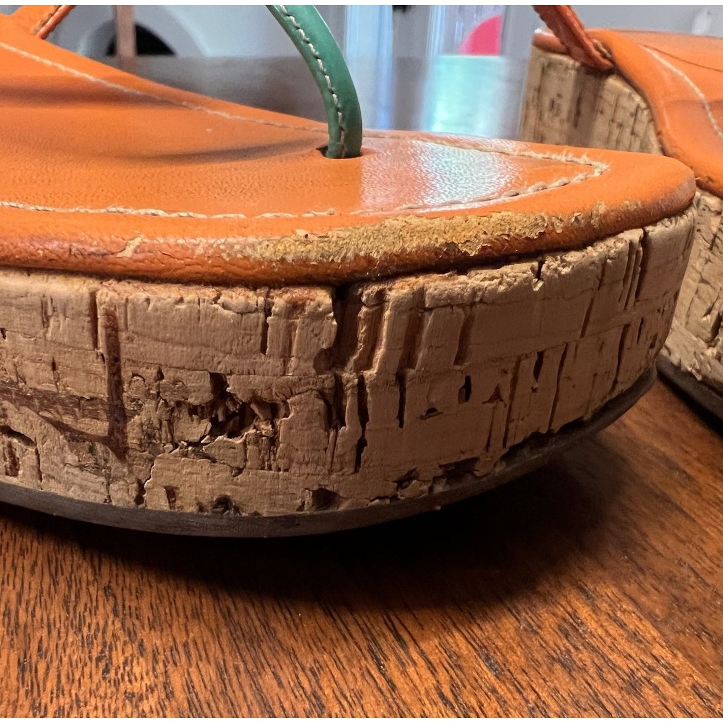 Miu Miu Orange / Teal 2” (aprx) Cork Wedge Women’s Size 5.5 Ankle Buckle Sandal