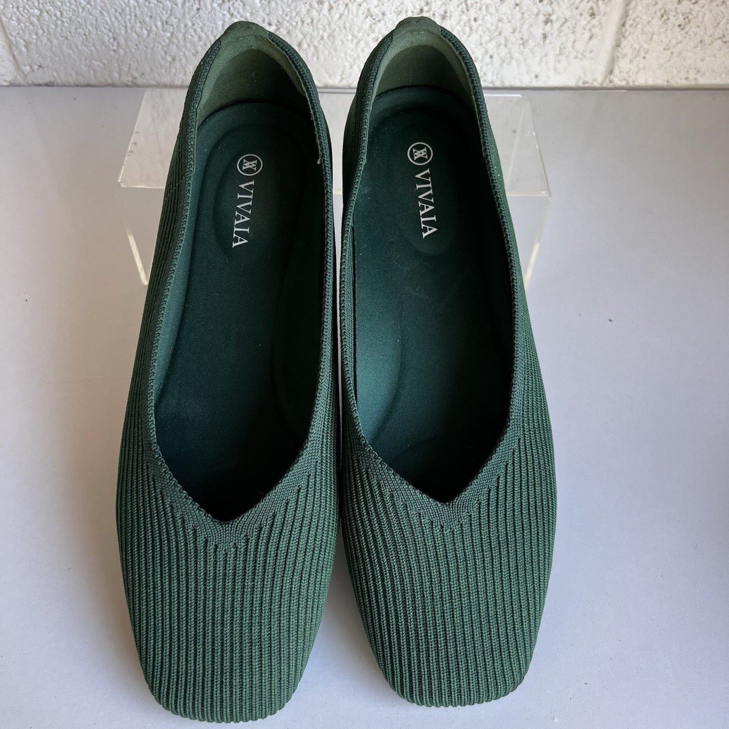 Vivaia Margo 2.0 Square-Toe V-Cut Ballet Flats Green 39.5 EU 8.5 US Arch Support