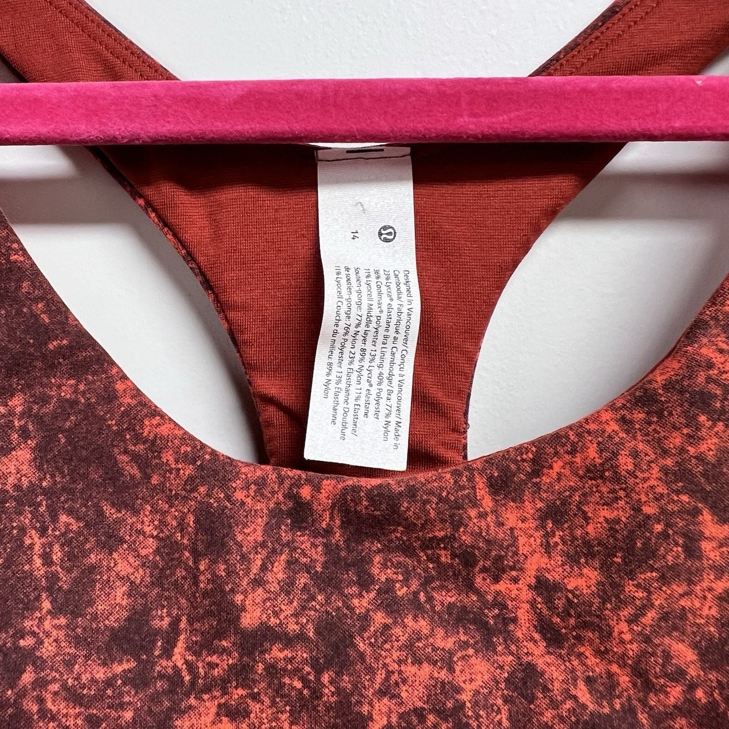 Lululemon XL Wunder Train Longline Sports Bra (14) Red Full Coverage Racer Back