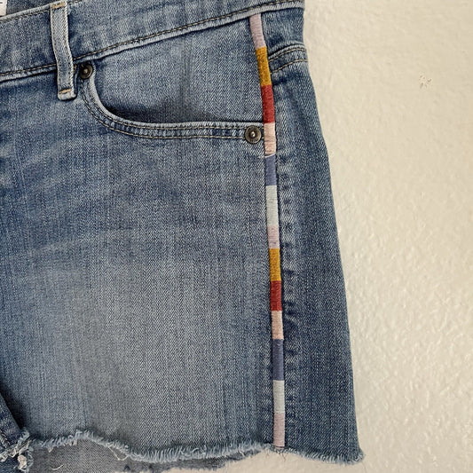 Ann Taylor Made And Loved LOFT 9/28 Denim Cutoff Jean Shorts Embroidered Raw Hem