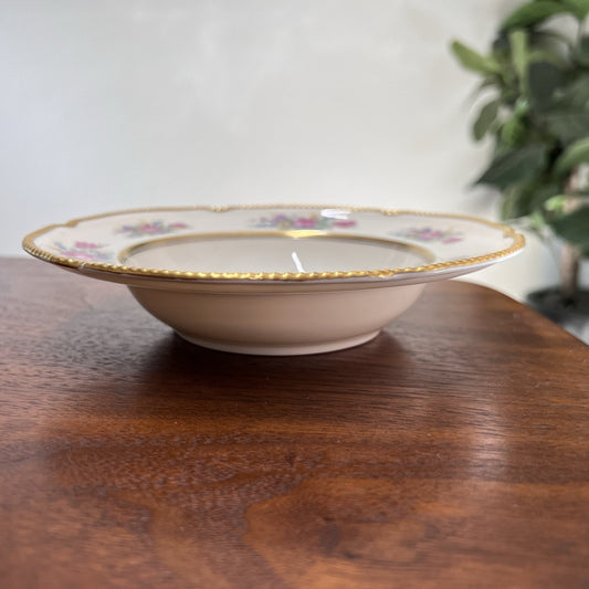 Castleton Rose Set Of 4 Rimmed Soup Bowls Bone China Gold Beaded Trim Romantic