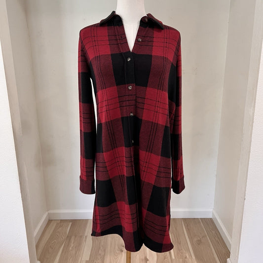 Faherty XS Legend Sweater Dress Buffalo Plaid Button Front Long Sleeve Cozy