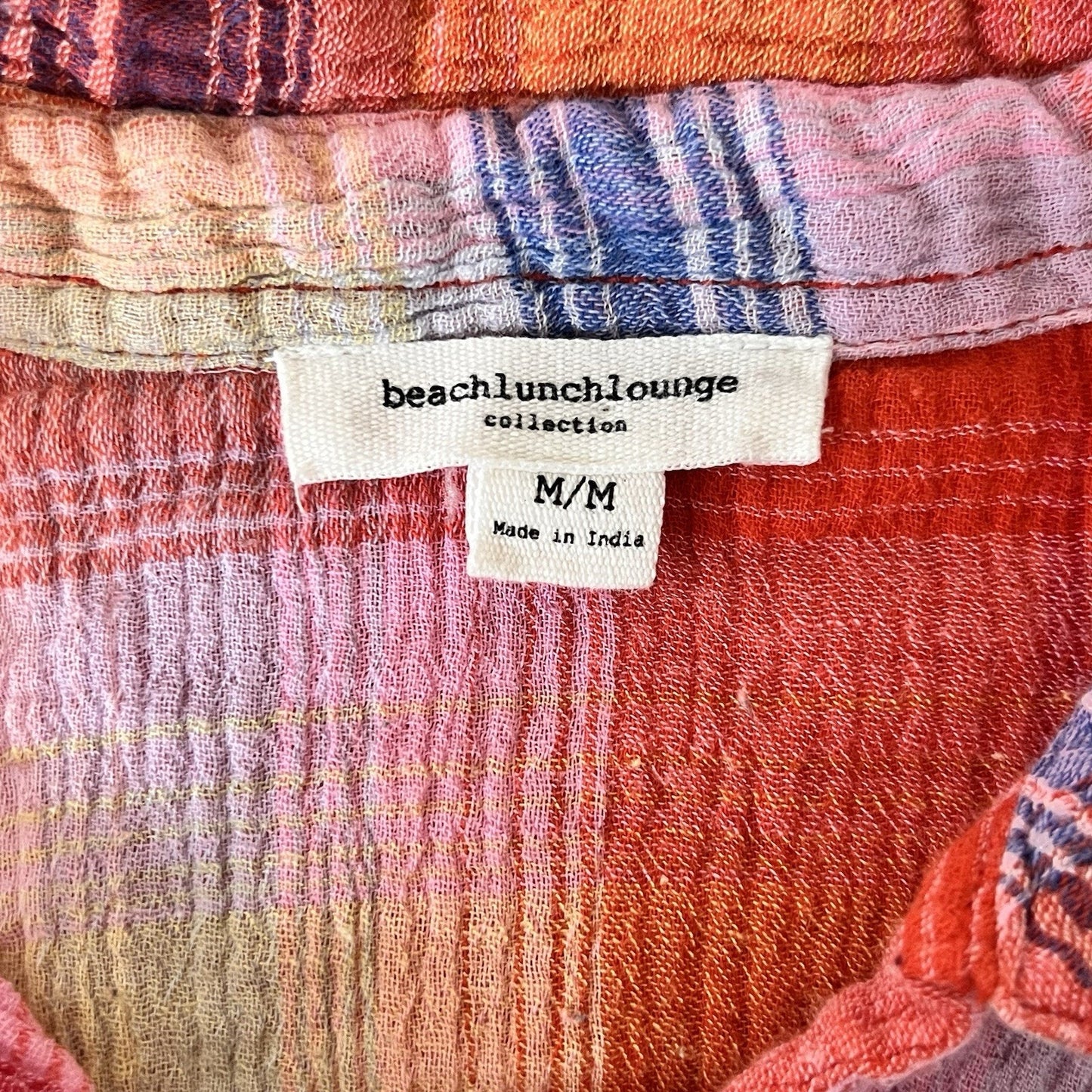 BEACH LUNCH LOUNGE (M) 100% Cotton Plaid Button Front Short Sleeve Shirt Preppy