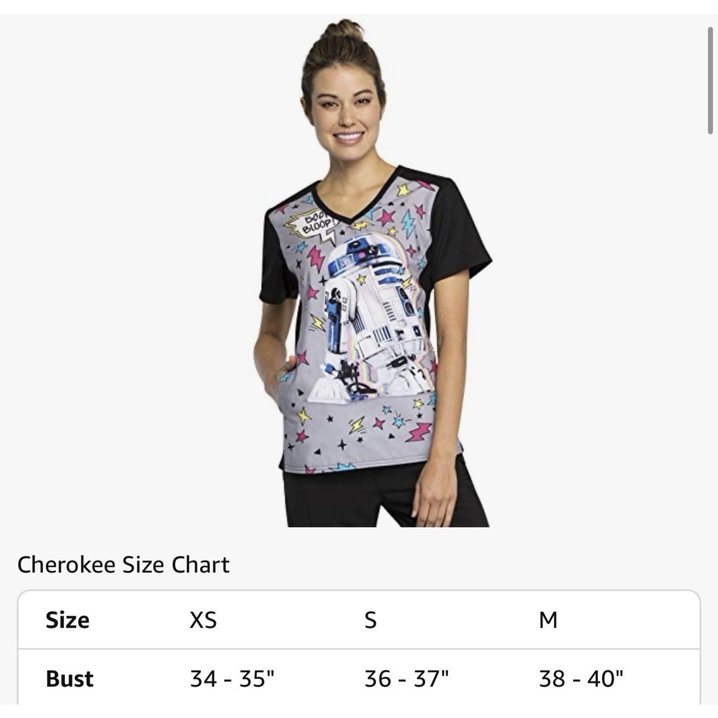 R2D2 Tooniforms Star Wars (S) Cherokee Scrub Top V Neck Knit Panel TF622 SREE
