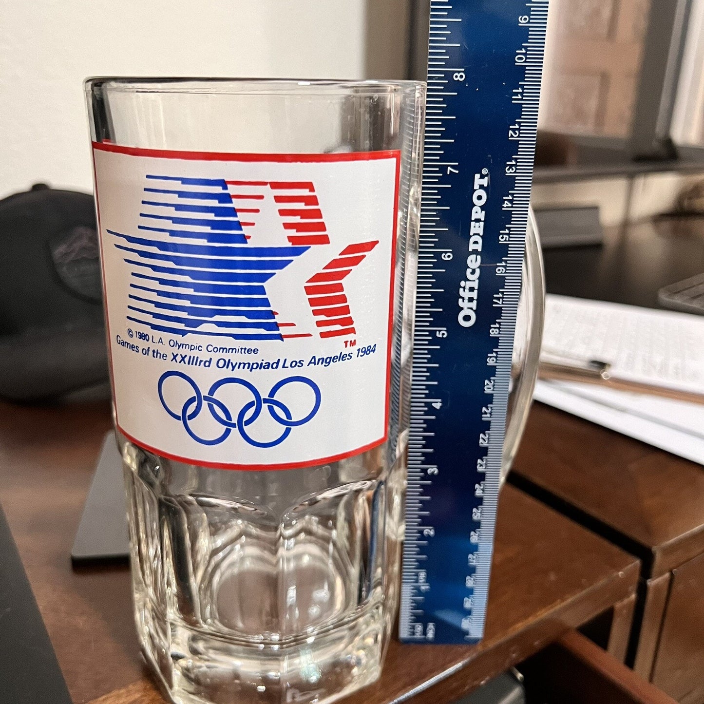Vtg ‘84 Los Angeles US Olympic Games Glass Beer Stein Tankard Rare Collectible
