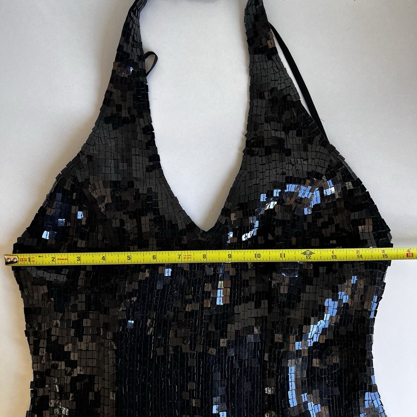 Vintage Basix II Silk Sequin Halter Evening Gown Cocktail Backless Prom Dress