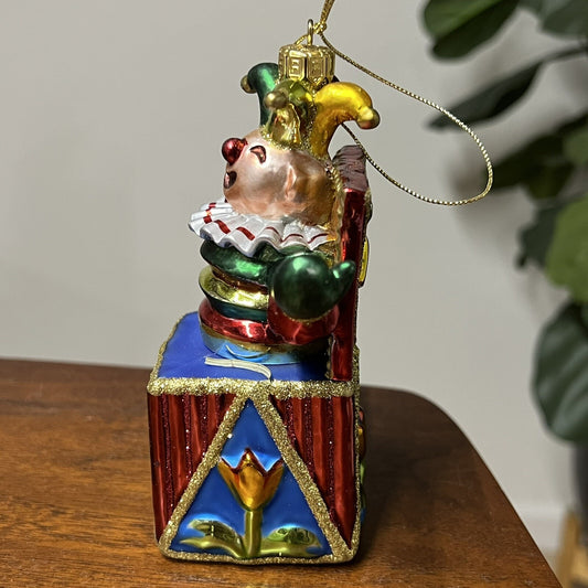 Vintage Fitz and Floyd Jack in The Box Blown Glass Jester Christmas Ornament