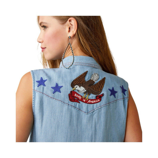 ARIAT (L) Patriotic Embroidered Sleeveless Top America Eagle Liberty Western
