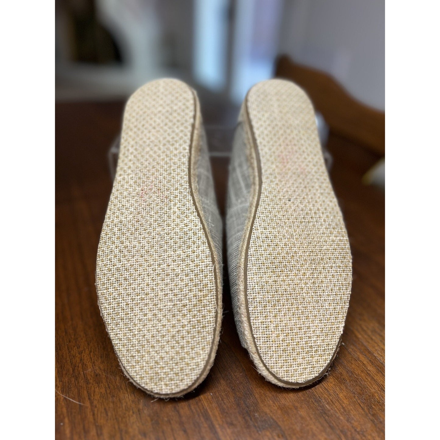 TOM'S Alpargata Beige Open Toe Flats Jute Espadrille Shoes Women's Size 8W