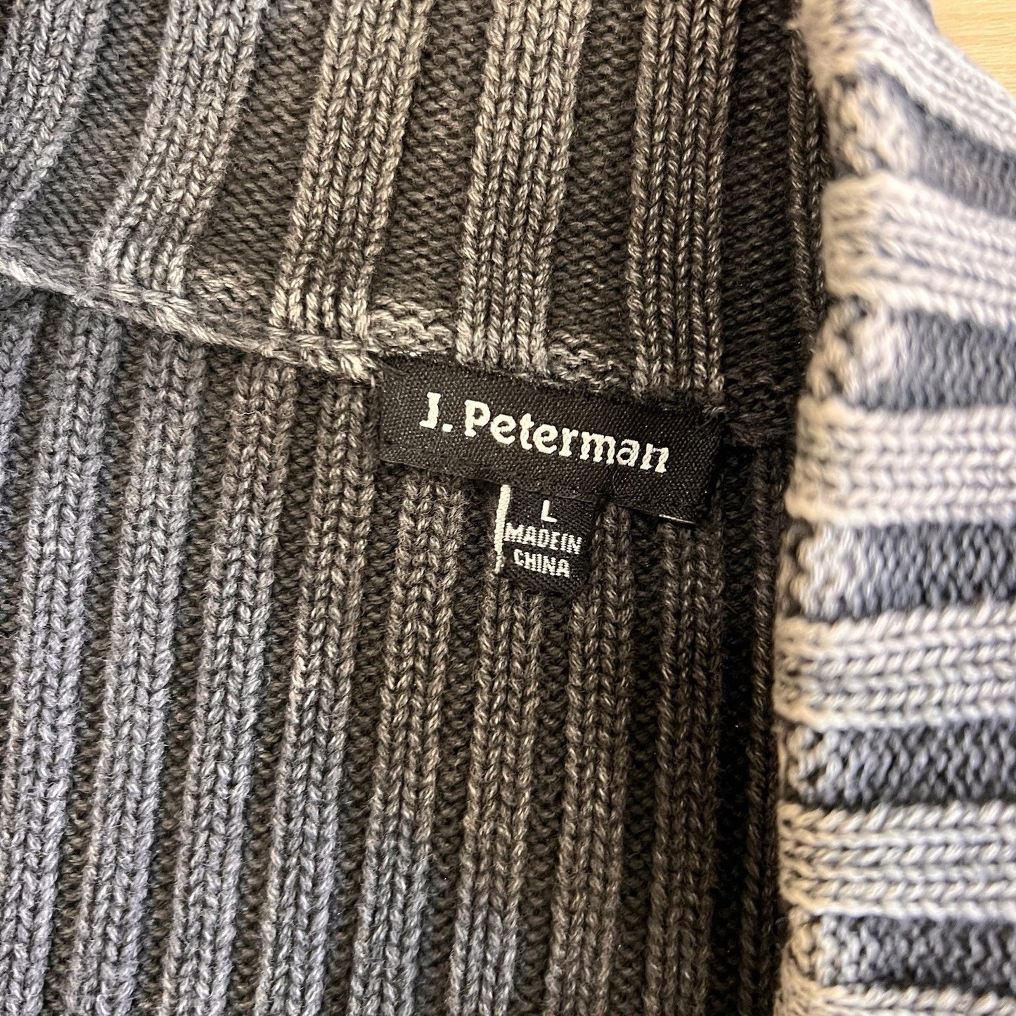 J Peterman (L) Full Zip Gray Rib Sweater Cardigan Grandpa Fisherman 100% Cotton
