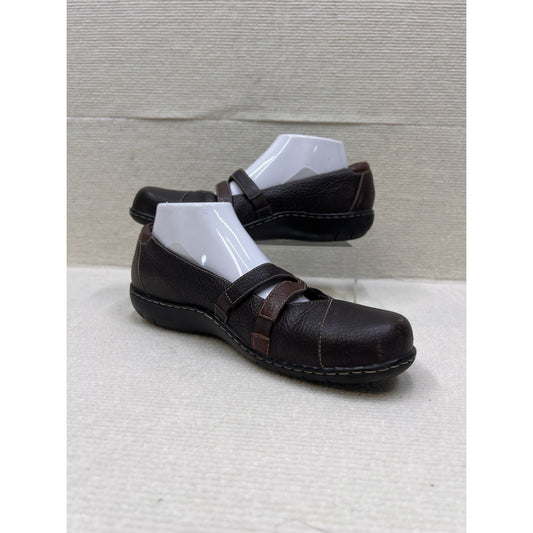 Clarks Bendables Brown Leather Mary Jane Comfort Flats Shoes Womens Size 9