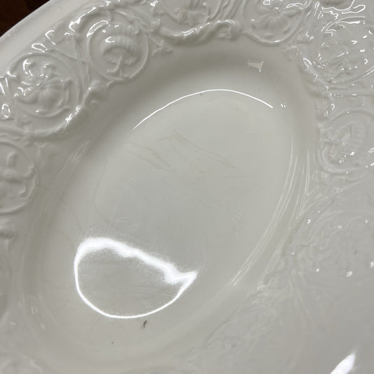 Wedgwood Patrician Vegetable Serving Bowl Oval Cream Ivory Embossed England