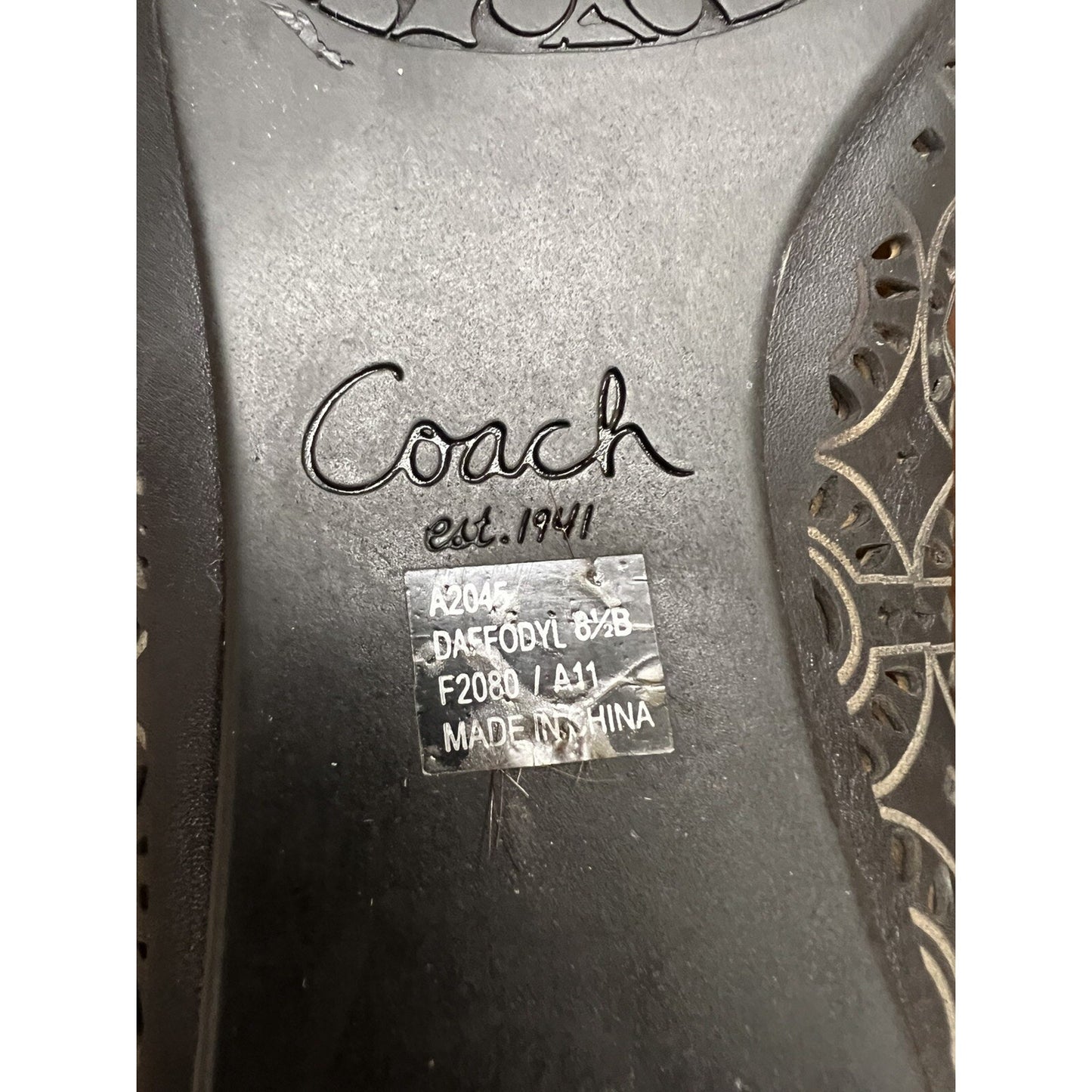 Coach Women's Flat Shoes Lace Design Black Leather Size 8.5 Style A2045 Daffodyl