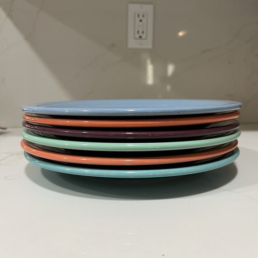 Mixed Set 6 Homer Laughlin Fiesta Dinner Plates 10.5" Assorted Colors Fiestaware