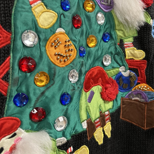 Vtg Ugly Christmas Sweater Gladys Bagley Kitschy Embroider Embellish Bead Sequin