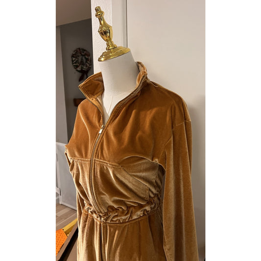 Fabletics Women's Rust Orange Half Zip Velour Jumpsuit Size XXS