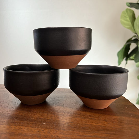 (3) CB2 Dolce Black Terra Cotta Semi-Matte 3” Fruit Bowl Crate Barrel Minimalist