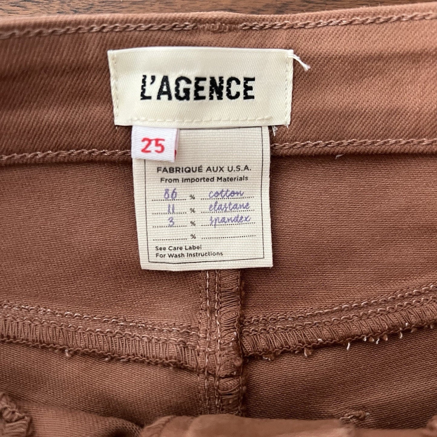L’Agence (25) Selma High Rise Baby Bootcut Coated Pants Fawn Leather Look Brown