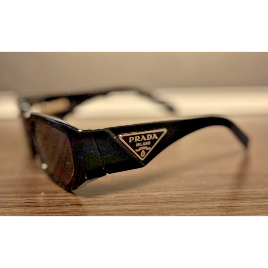 PRADA Milano Women's Rectangle Sunglasses Black Frame Black Lenses