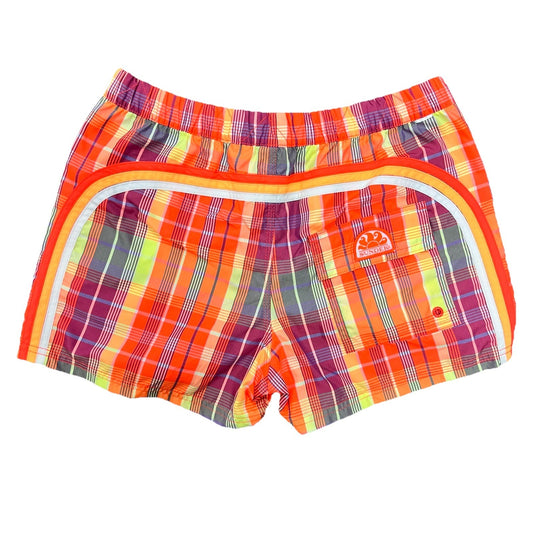 Sundek Swim Trunks (M) 3” Inseam Retro Vintage Neon Plaid 30” Unisex Shorts