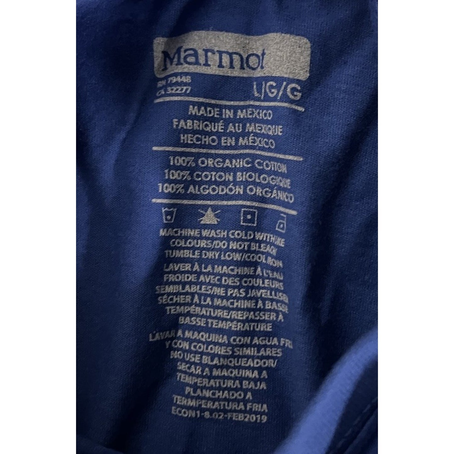 Marmot Men's Organic Cotton Graphic Tee Shirt Royal Blue Men’s Size L